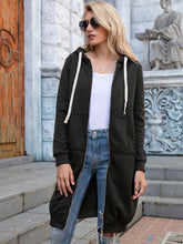 Load image into Gallery viewer, Full Size Zip-Up Longline Hoodie with Pockets +
