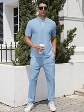 Load image into Gallery viewer, Men's Pants Summer Lightweight Outfit Zip Front Short Sleeve Top Set +
