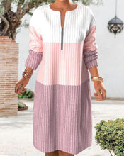 Load image into Gallery viewer, Winter New Sweater Women Zipper Color Contrast Patchwork Long Sleeve Long Zipper Dress +
