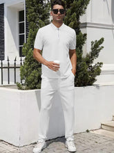 Load image into Gallery viewer, Men's Pants Summer Lightweight Outfit Zip Front Short Sleeve Top Set +
