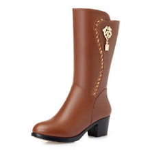 Load image into Gallery viewer, Mid Boots Chunky Heel Wool Plus Fleece Plus Size Warm +
