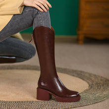 Load image into Gallery viewer, Round Toe High Heel Rider Back Zipper Knee-length Women&#39;s Boots +
