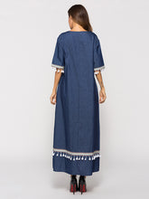 Load image into Gallery viewer, Mid-sleeve Fringed Denim Dress +
