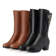 Load image into Gallery viewer, Mid Boots Chunky Heel Wool Plus Fleece Plus Size Warm +
