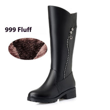 Load image into Gallery viewer, Autumn And Winter Women&#39;s Genuine Leather Boots Mid Heel Platform Chunky Heel Martin High Leg Boot +
