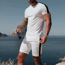 Load image into Gallery viewer, Solid Color FashionMen's shorts Trendy Design Short Sleeve Two-piece Set +
