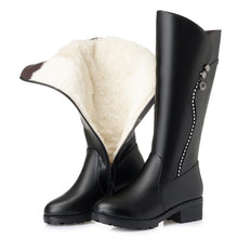 Load image into Gallery viewer, Autumn And Winter Women&#39;s Genuine Leather Boots Mid Heel Platform Chunky Heel Martin High Leg Boot +
