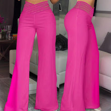 Load image into Gallery viewer, Women&#39;s Transparent Mesh Patchwork High Waist Pants With Elegant Cross Detail, Solid Color Fashion Trousers +
