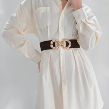 Load image into Gallery viewer, Women&#39;s Waist Decoration Metal Button-down Belt Dress Waistband Retraction Elastic Waist Seal Strap +
