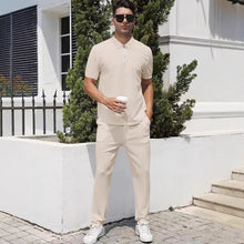 Load image into Gallery viewer, Men's Pants Summer Lightweight Outfit Zip Front Short Sleeve Top Set +

