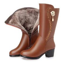 Load image into Gallery viewer, Mid Boots Chunky Heel Wool Plus Fleece Plus Size Warm +
