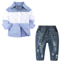 Load image into Gallery viewer, Long-sleeved Shirt Spring And Autumn Bottoming Shirt   Ripped Jeans Suit Boy Two-piece Suit +

