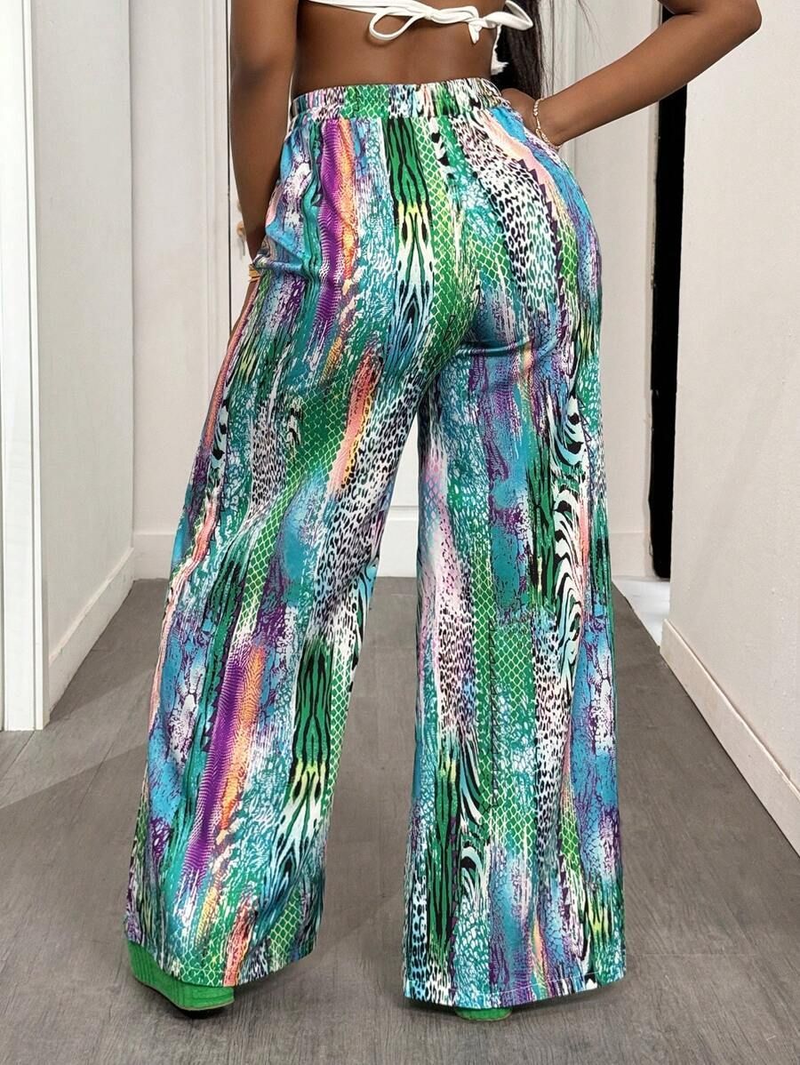 Colorful Pattern Trousers Loose Breathable Women's Trousers Wide Leg Pants+