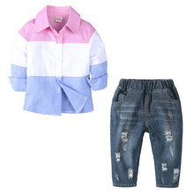 Load image into Gallery viewer, Long-sleeved Shirt Spring And Autumn Bottoming Shirt   Ripped Jeans Suit Boy Two-piece Suit +
