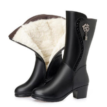 Load image into Gallery viewer, Mid Boots Chunky Heel Wool Plus Fleece Plus Size Warm +
