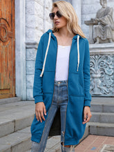 Load image into Gallery viewer, Full Size Zip-Up Longline Hoodie with Pockets +

