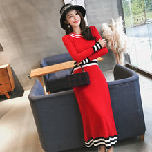 Load image into Gallery viewer, Big Red Long-sleeved Long Knit Dress Women +
