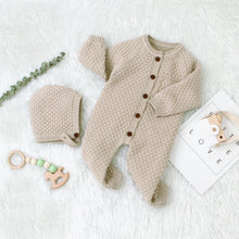 Load image into Gallery viewer, Knitted Warm Hat Front Button Opening Baby Onesies +
