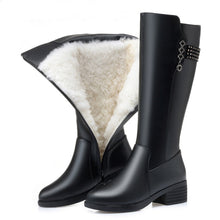 Load image into Gallery viewer, Plush Wool High Boots Women&#39;s Medium Thick Sole Leather Boots +
