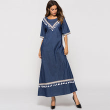 Load image into Gallery viewer, Mid-sleeve Fringed Denim Dress +
