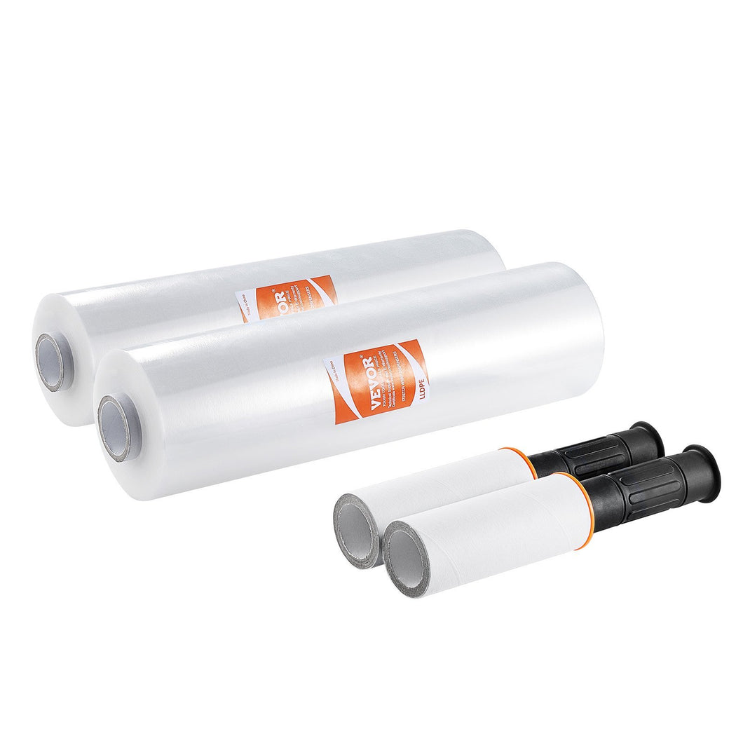 VEVOR Stretch Film, 15 Inches X 1200 Feet, 2 Pack, 80 Gauge Industrial Strength Clear Durable Stretch Wrap Roll, Heavy Duty Shrink Film Stretch Wrap With Handles For Pallet Wrapping Shipping Moving +