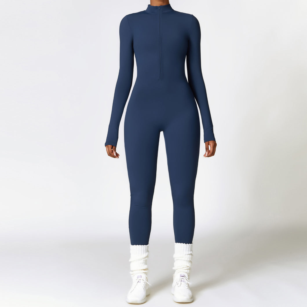 Warm Zipper Long-sleeved Jumpsuit Yoga Fitness Sports Pants Breathable Bodysuit Women's Clothing +