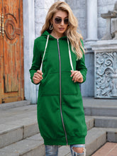 Load image into Gallery viewer, Full Size Zip-Up Longline Hoodie with Pockets +
