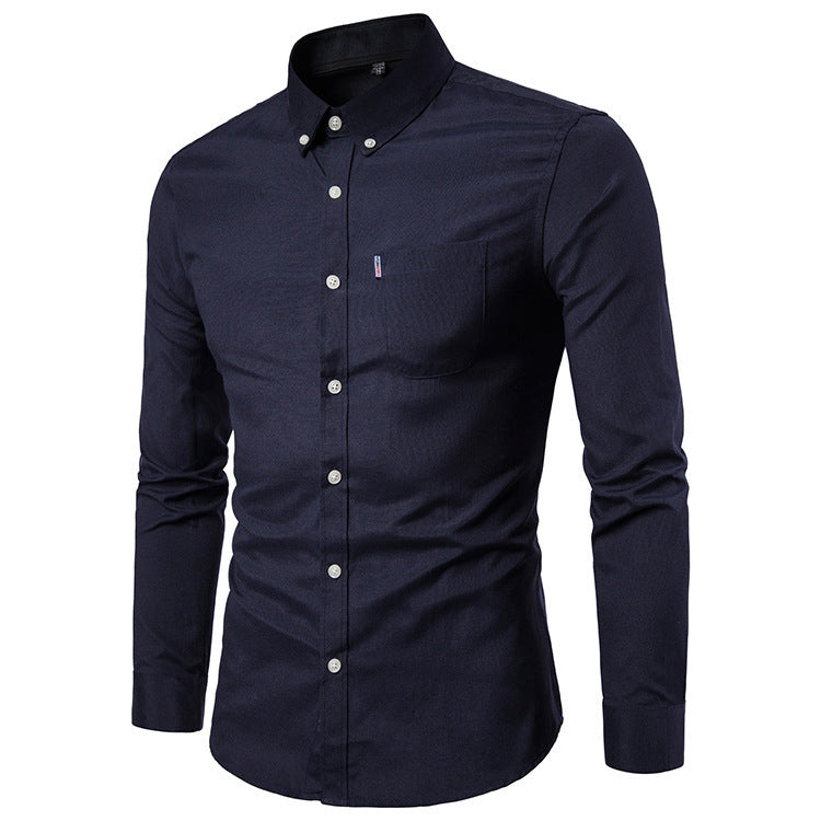 Men's Business Shirts Korean Vinylon Fabric Slim Long Sleeve Dress Shirt +