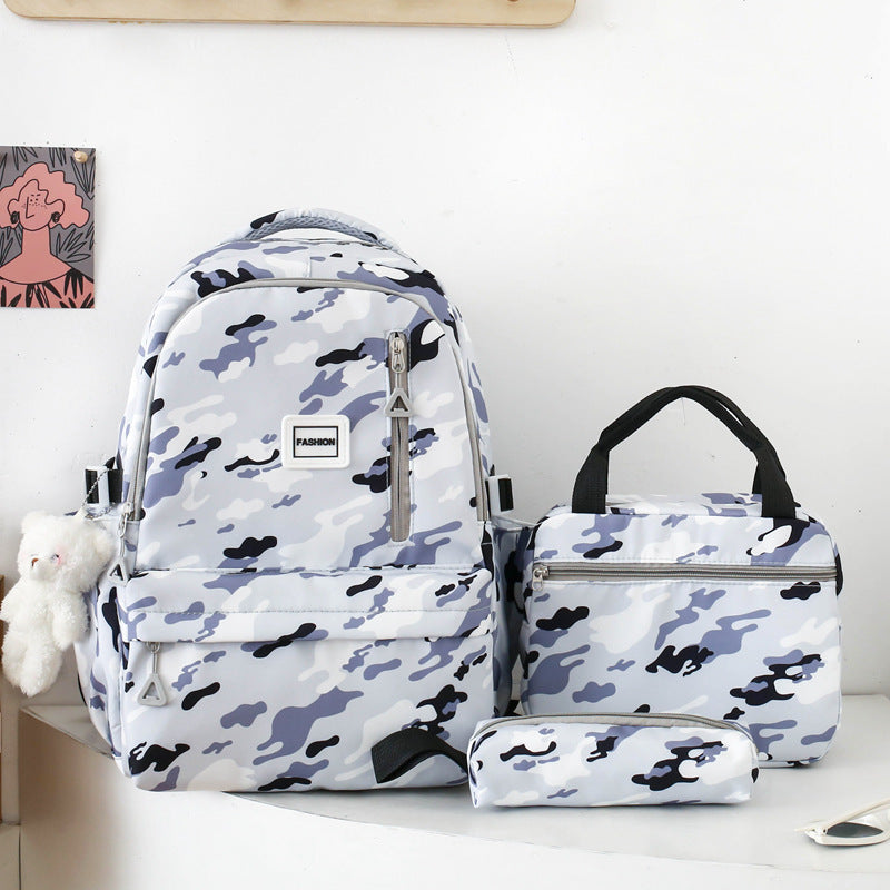 Girls' Large-capacity Backpack Three-piece Double-layer Campus Schoolbag +