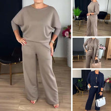Load image into Gallery viewer, Round Neck Long Sleeve Top Belt Comfortable Blouse And Pants +
