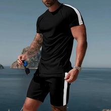 Load image into Gallery viewer, Solid Color FashionMen's shorts Trendy Design Short Sleeve Two-piece Set +
