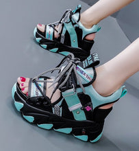 Load image into Gallery viewer, Women Chunky Platform Sandals Designers New Brand Summer Beach Casual Shoes Woman Lace Up Wedges Fashion Sandal Ladies +
