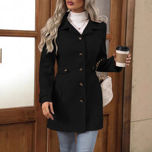 Load image into Gallery viewer, Elegant Single-breasted Woolen Coat Buttons Lapel Mid-length Jacket Temperament Commuter Outwear Clothing For Women +
