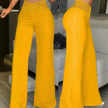 Load image into Gallery viewer, Women&#39;s Transparent Mesh Patchwork High Waist Pants With Elegant Cross Detail, Solid Color Fashion Trousers +
