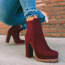 Load image into Gallery viewer, Round-toe Ankle Boots Solid Leopard Print Thick Square High Heel Shoes Ladies Casual Fashion Autumn Winter Suede Dress Party Boots +

