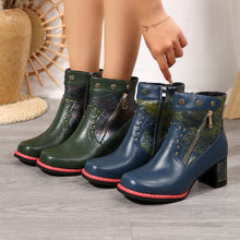 Load image into Gallery viewer, Fashion Chunky Heel Square Toe Ankle Boots With Rivet Double Zippers Design Retro Ethnic Style Short Boot For Women +
