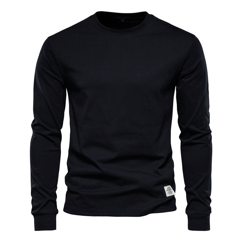 Men's Solid Color Round Neck Long-sleeved Top T-shirt +