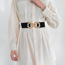 Load image into Gallery viewer, Women&#39;s Waist Decoration Metal Button-down Belt Dress Waistband Retraction Elastic Waist Seal Strap +

