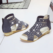 Load image into Gallery viewer, Women&#39;s Fish Mouth High Top Back Zip Roman Sandals +
