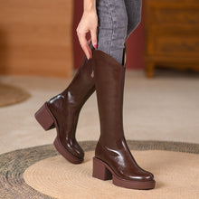 Load image into Gallery viewer, Round Toe High Heel Rider Back Zipper Knee-length Women&#39;s Boots +
