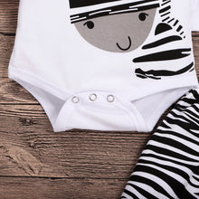 Load image into Gallery viewer, Baby Long Sleeve Cartoon Zebra Print Romper Set +
