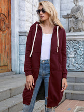 Load image into Gallery viewer, Full Size Zip-Up Longline Hoodie with Pockets +
