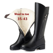 Load image into Gallery viewer, Autumn And Winter Women&#39;s Genuine Leather Boots Mid Heel Platform Chunky Heel Martin High Leg Boot +
