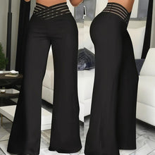 Load image into Gallery viewer, Women&#39;s Transparent Mesh Patchwork High Waist Pants With Elegant Cross Detail, Solid Color Fashion Trousers +

