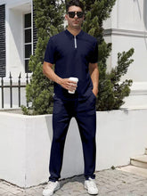 Load image into Gallery viewer, Men's Pants Summer Lightweight Outfit Zip Front Short Sleeve Top Set +
