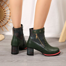 Load image into Gallery viewer, Fashion Chunky Heel Square Toe Ankle Boots With Rivet Double Zippers Design Retro Ethnic Style Short Boot For Women +
