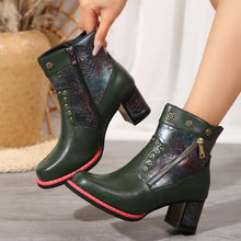 Load image into Gallery viewer, Fashion Chunky Heel Square Toe Ankle Boots With Rivet Double Zippers Design Retro Ethnic Style Short Boot For Women +
