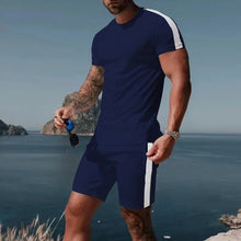 Load image into Gallery viewer, Solid Color FashionMen's shorts Trendy Design Short Sleeve Two-piece Set +
