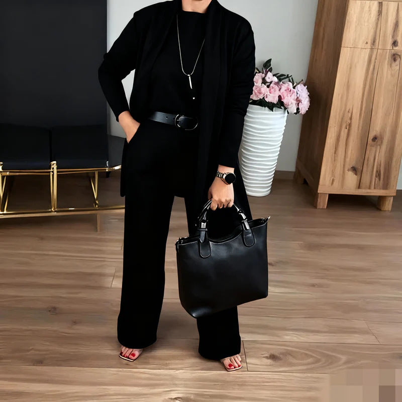 Round Neck Long Sleeve Top Belt Comfortable Blouse And Pants +