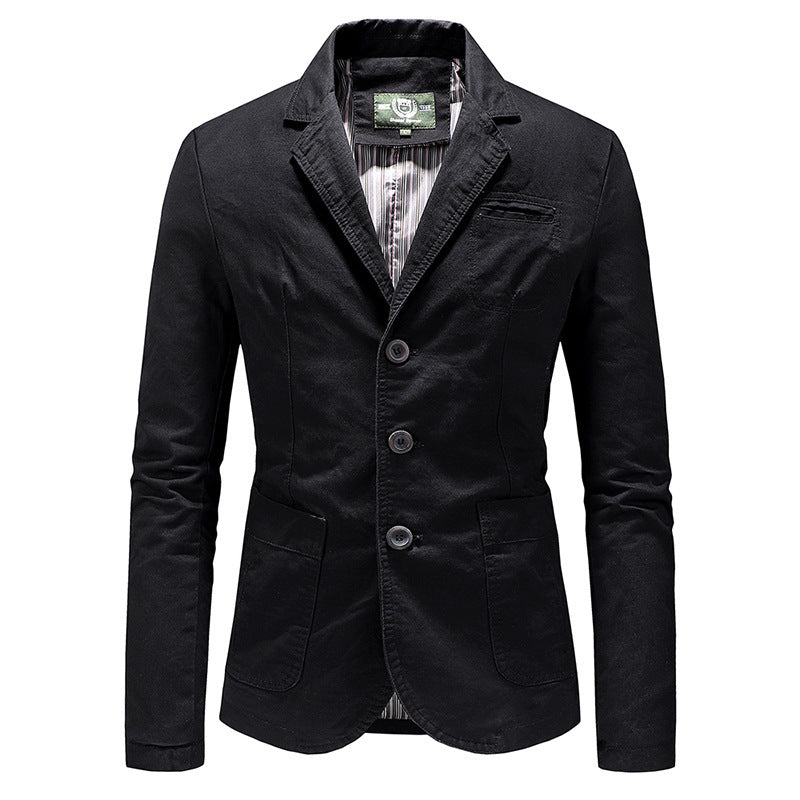 Men Single Breasted Solid Color Jacket +